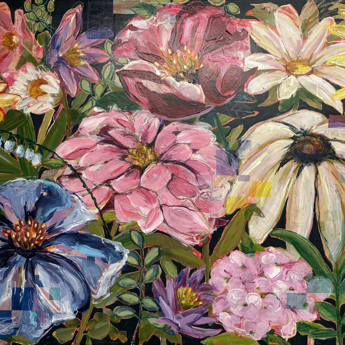 Fragile wonders, 90x120 cm - blomsterinspireret originalt maleri