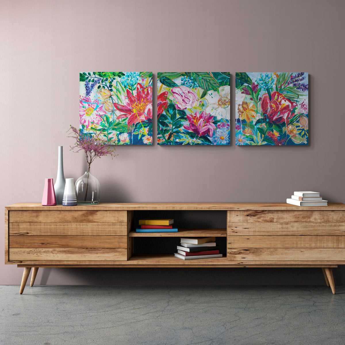 Garden of secrets 1, 50x50 cm - blomsterinspireret originalt maleri