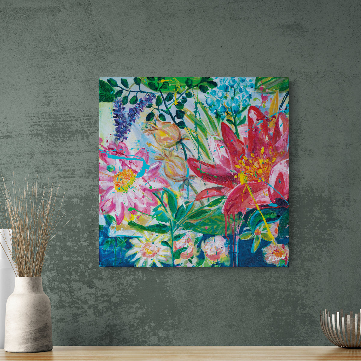 Garden of secrets 1, 50x50 cm - blomsterinspireret originalt maleri