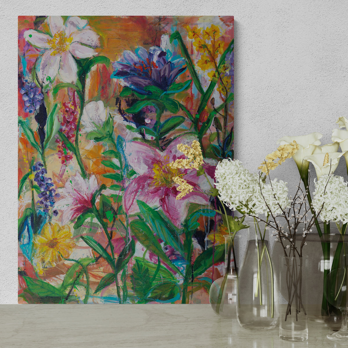 Blossom in Spring, 80x60 cm - blomsterinspireret originalt maleri