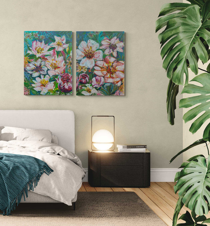 Forgotten summer vibes 1, 80x60 cm - blomsterinspireret originalt maleri