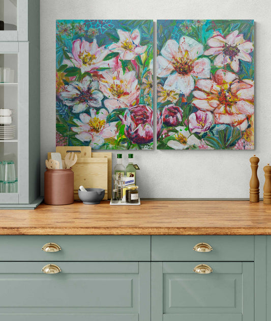 Forgotten summer vibes 1, 80x60 cm - blomsterinspireret originalt maleri