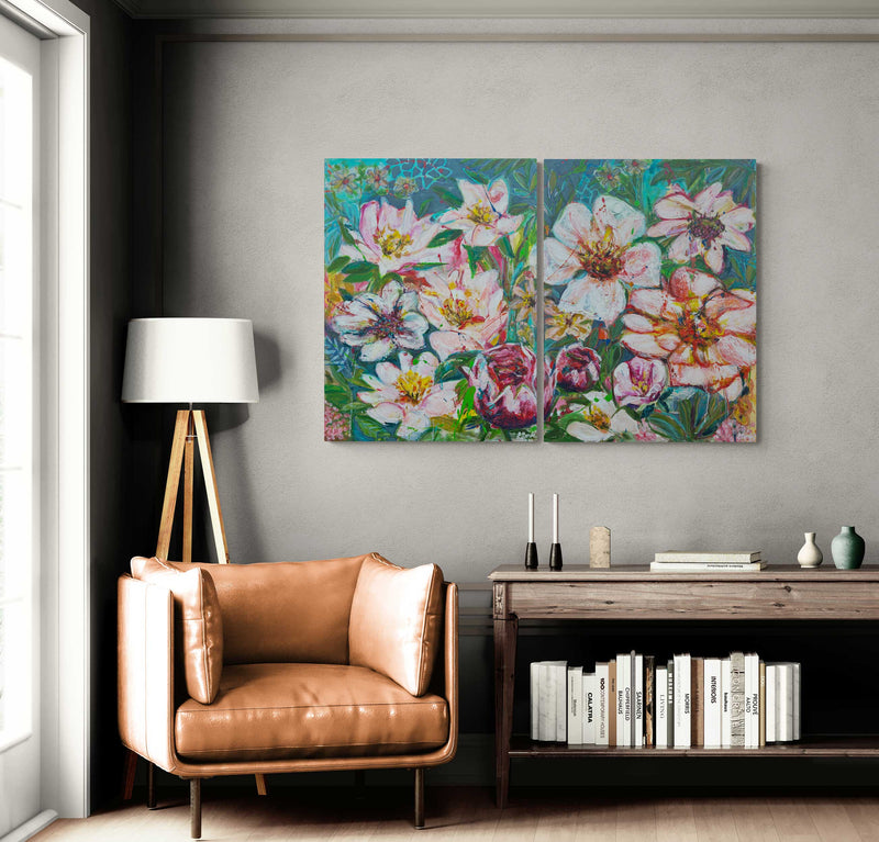 Forgotten summer vibes 1, 80x60 cm - blomsterinspireret originalt maleri