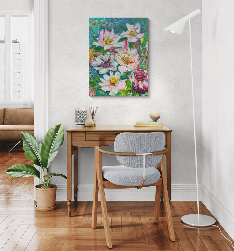 Forgotten summer vibes 1, 80x60 cm - blomsterinspireret originalt maleri