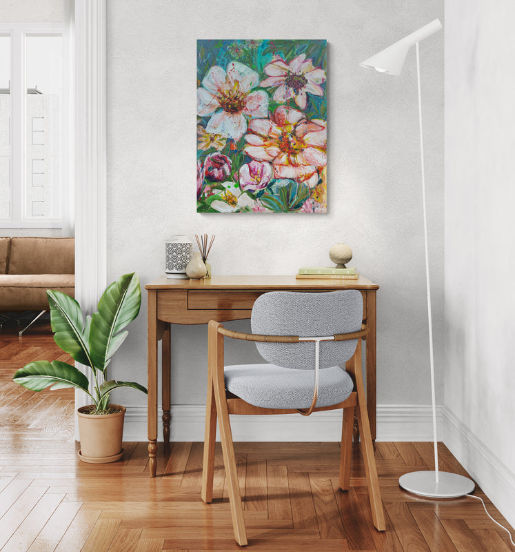 Forgotten summer vibes 2, 80x60 cm - blomsterinspireret originalt maleri (Kopi)